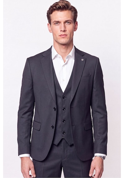 Efor Slim Fit Çift Yırtmaç %97 Yünlü Doku Desenli Esnek Antrasit Yelekli Takım Elbise Tk 927 Efor Slim Fit Çift Yırtmaç %97 Yünlü Doku Desenli Esnek Antrasit Yelekli Takım Elbise Tk 927
