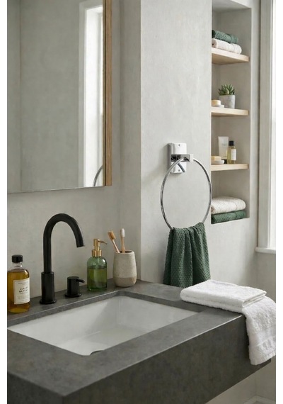 Yapışkanlı Krom Halka Havluluk Duvar Tipi Delme Gerektirmez Banyo Havlu Askılığı S-102 Ktk Krom