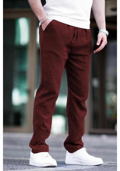 Madmext Bordo Müslin Kumaş Erkek Basic Pantolon 6507