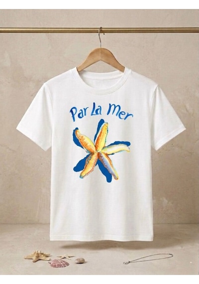 Par La Mer Baskılı Oversize Kompak T-shirt Beyaz