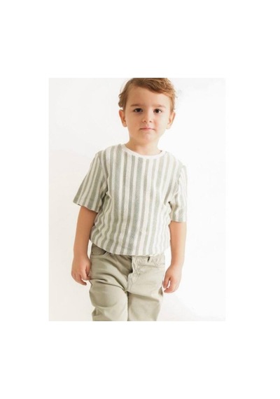 Nanica Kids Erkek Çocuk Örme Triko Çizgili T-shirt-15725 YESIL