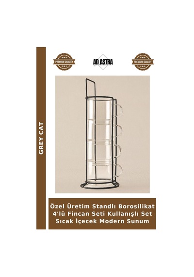 Özel Üretim Standlı Borosilikat 4'lü Fincan Seti Kullanışlı Set Sıcak İçecek Modern Sunum Çok Renkli