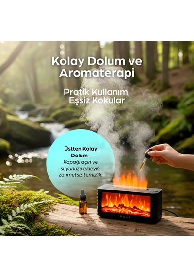 Robeve Şömine Hava Nemlendirici Uzaktan Kumandalı Hava Nemlendirici 7 Renk Şömine Aroma Difüzör Aroma Terapi Cihazı Buhar Makinesi