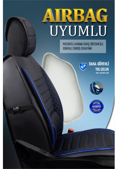 Opel Combo 3 Tekli Lüx Deri Oto Koltuk Kılıfı Ön Arka Takım Safir Siyah Mavi