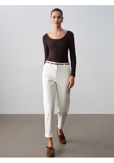 Dilvin 32776 Oval Yaka Bodysuit-koyu Kahve