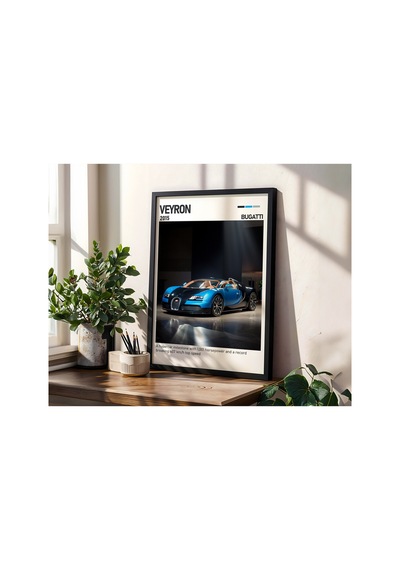 Bugatti Veyron Ahşap Çerçeveli Poster Tablo Super Sport Tasarım Siyah