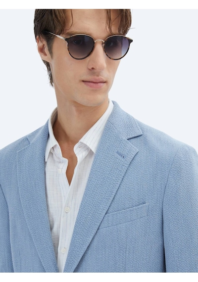 Kip Mavi Desenli Modern Fit Ceket Mavi