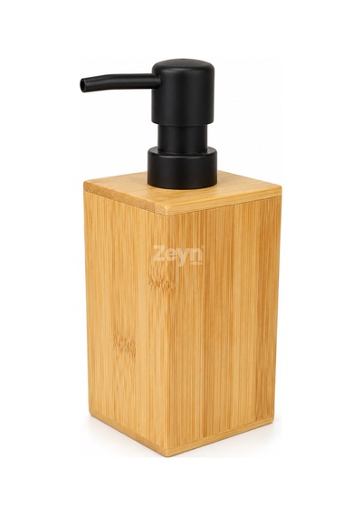 Bamboo Kare Sıvı Sabunluk Doğal Bambu, Siyah Pompalı, Yeniden Doldurulabilir Banyo & Mutfak Sabun Ve Losyon Dispenseri