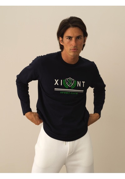 Xint Lacivert Pamuk Dokulu Regular Fit Uzun Kollu Tişört 502067