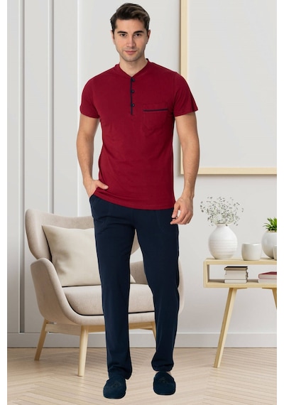 Mecit Pijama Mecit 2769 Bordo Büyük Beden Şortlu Erkek Pijama Takımı Bordo
