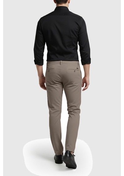 Rizzup Erkek Bej Likralı Gofre Kumaş Beli Lastikli İpli Slim Fit Günlük Pantolon 2600650