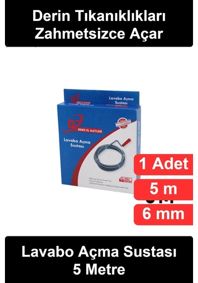 Lavaboaçmasustası 5 Metre Lavabo Açma Sustası Spiral Esnek Yay 6 Mm Krom Kaplama Ergonomik Saplı Gi