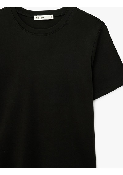 Koton Pamuklu Regular Fit Kısa Kollu Bisiklet Yaka Basic Tişört Siyah 7wak50036ek