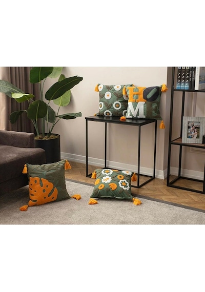 Swita Home 4'lü Premium Punch İşlemeli Özel Tasarım Kırlent Kılıfı Yeşil