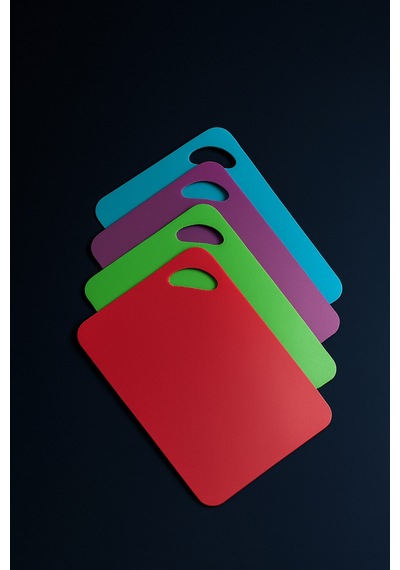 Tallin - 4'lü Renkli Plastik Kesme Tahtası Seti 29x19 Cm Hijyenik Ve Pratik Kullanım Çok Renkli