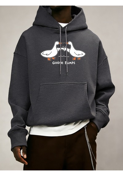 Startmore Startmoregood Bumps Ducks Baskılı Erkekler Sonbahar Kapüşonlular Cep Trendy Tişörtü Rahat Hip Hop Uzun Antrasit