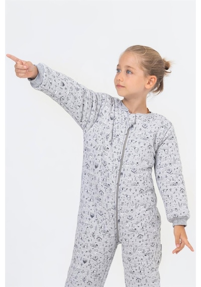 Cantoy Kız Erkek Çocuk Kalın Elyaf Dolgulu Premium Kalite 2.5 Tog Desenli Uyku Tulumu Açık Gri