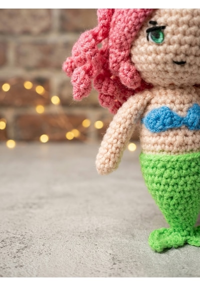 Deniz Kızı Perisi Amigurumi Örgü Oyuncak - Çocuk Hediye 12 Cm Pembe