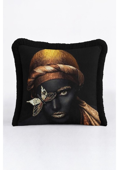 Gold Art Portre Saçaklı Yastık Kılıfı - Lüks Afro Bohem Siyah Altın Renkli Püsküllü Kırlent Kılıfı Açık Yağmur Altın Gold Art Portre Saçaklı Yastık Kılıfı - Lüks Afro Bohem Siyah Altın Renkli Püsküllü Kırlent Kılıfı Açık Yağmur Altın