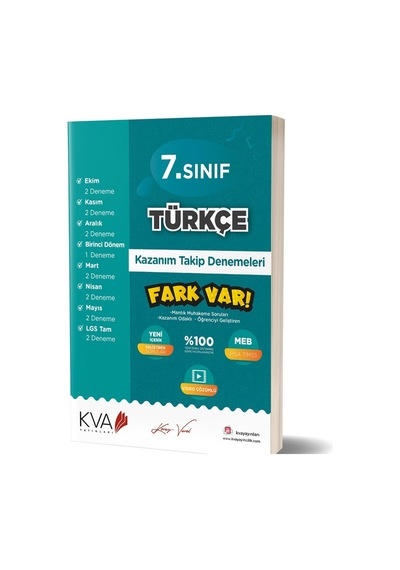 7. Sınıf Türkçe Kazanım Takip Denemeleri -  KVA Yayınları