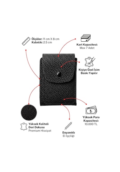 Vanilla Collection Kişiye Özel İsim Baskılı Premium Deri Dokulu Yeni Nesil Cüzdan Portföy Siyah