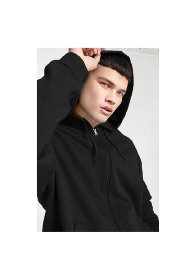 Mellorenzo 3 İplik Şardonlu Fermuarlı Kapüşonlu Sweatshirt Siyah Siyah