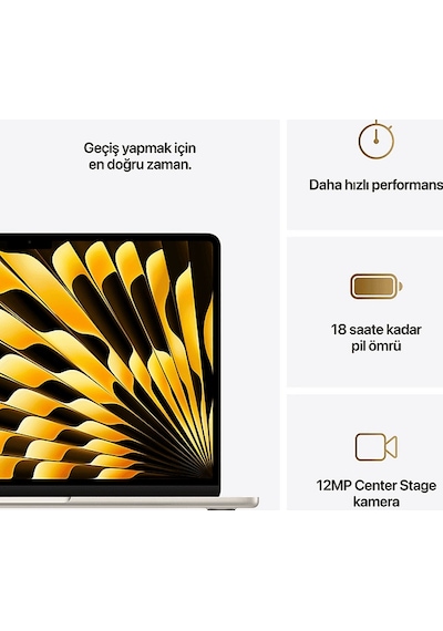 Apple MW103TU/A Macbook Air Apple M4 İşlemci 10 Çekirdek CPU 10 Çekirdek GPU 16 GB 512 GB SSD 13.6" Macos Dizüstü Bilgisayar