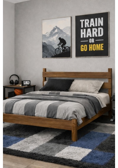 Natura Masif Ahşap Karyola Ve 2 Adet Komodin Ceviz 90x200