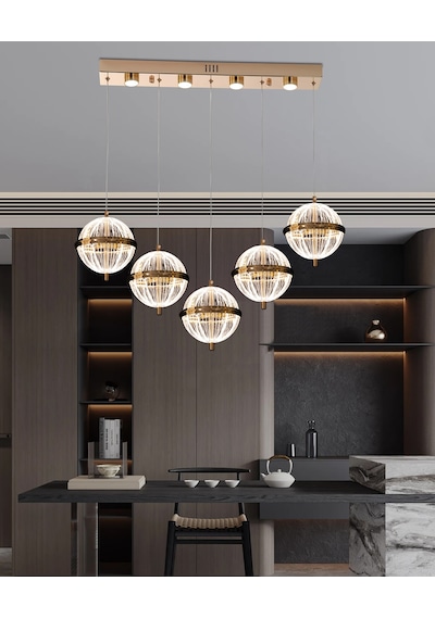 Barkın 5'li 37 Watt Sıralı Gold Ledli Modern Salon Avize Gold
