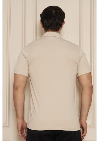 Jeuss Erkek Viscon Lina Kumaş Fermuarlı Yakalı Bej Tshirt