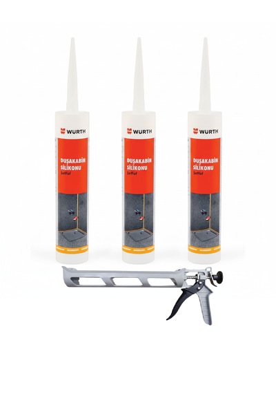 Würth Duşakabin Silikonu Şeffaf Su Geçirmez Ve Sızdırmaz 310 Ml 3 Adet + Silikon Tabancası Şeffaf