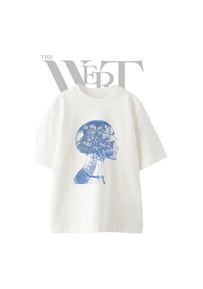 Thewert Floral Skull Tasarım Baskılı Ünisex Beyaz Oversize T-shirt