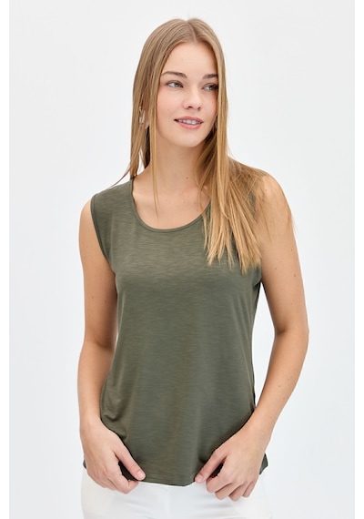 Desen Minimalist Kolsuz Oversize Kadın T-shirt - Rahat Ve Şık Haki