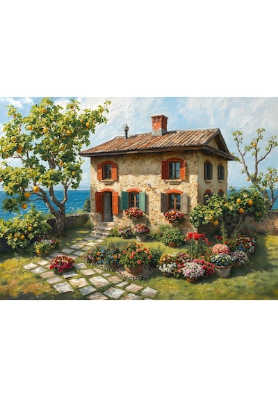 Nova Puzzle 1000 Parça Bahar Kokulu Sahil Evi Puzzle - Çiçekli Ev