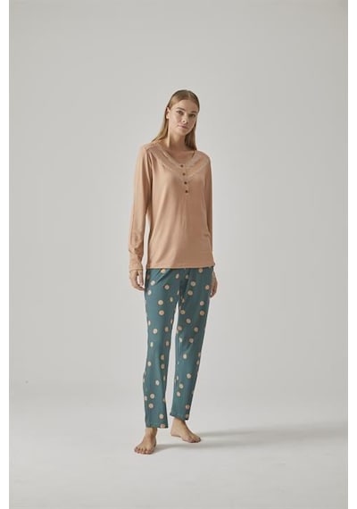 Relax Mode Kadın V Yaka Pijama Takım - 10775 Renkli
