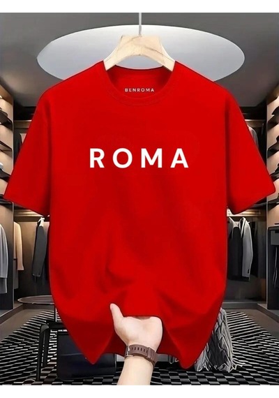 Roma Baskılı Oversize Tişört Kirmizi
