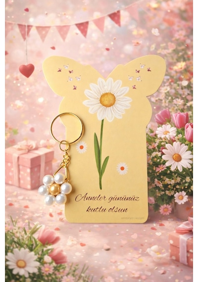 Butterfly Papatya Anahtarlık - Anneler Günü Hediyesi - Özel Konsept Kartlı - Sabit Yazı 10 Adet Çok Renkli