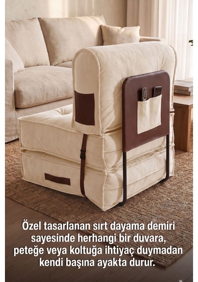 Reyo Pufymax Comfy Plus Koltuk Minder Modüler Yer Koltuğu Sırt Destekli Berjer 75x75x85cm Yıkanabilir Fermuarlı Krem Açık Krem