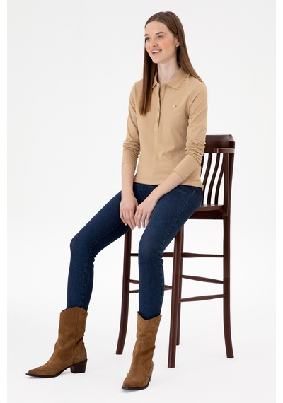 U.S. Polo Assn. Kadın Kum Basic Polo Yaka Sweatshırt 50313593-VR085