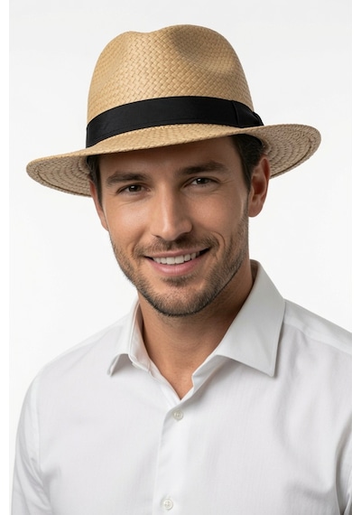 Mollycrush Erkek Camel Hasır Fedora Şapka Klasik Takım Elbise Ve Günlük Stil Fötr Şapka Camel