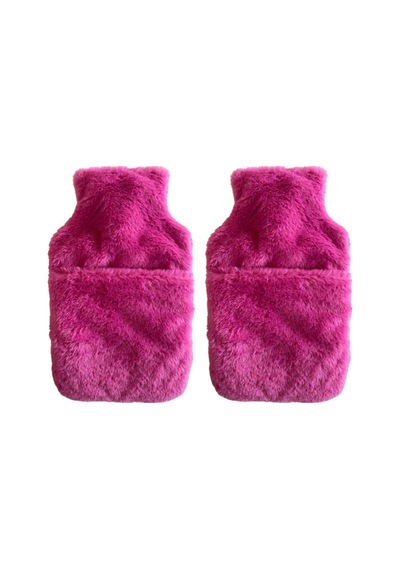 Sıcak Su Torbası 2 Adet,cepli Pembe Peluş Termofor 32,5x17,5cm 1500 Ml Çok Renkli