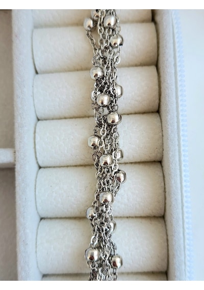 Top Zincir Modüler Örme Çelik Zincir Uzun Konsept Silver Renk Kolye
