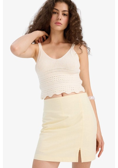 Defacto Slim Fit Dar Kesim V Yaka Örgü Triko Atlet A8433ax25smer105 Ekru