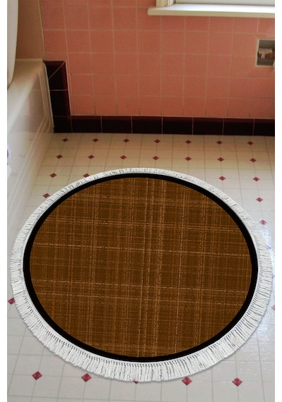 Kaymaz Taban Djt Banyo Mutfak Salon Halı Star Pamuk Saçaklı Yuvarlak Dokuma Desen E5007 Koyu Kahve