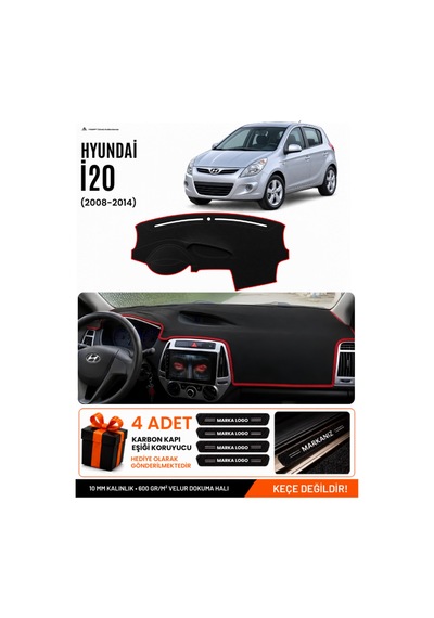 Hyundai İ20 2008-2014 Uyumlu Torpido Örtüsü, Torpido Kılıfı - Siyah-kırmızı - Hu001