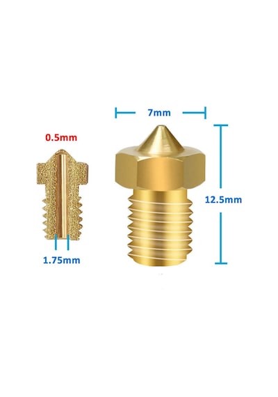 0.5mm X 1.75mm M6 Prinç Nozzle 3d Yazıcı Printer 1.75mm Filament Uyum Mk8 Cr-10 Cr-10s Ender