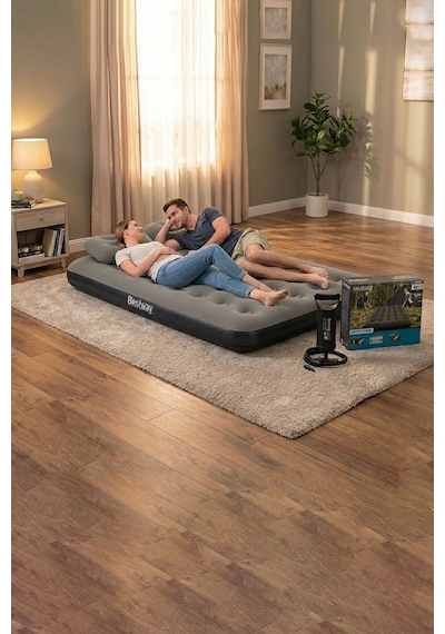 Bestway Ultra Queen 2 Kişilik Şişme Yatak + El Pompası Ve Yastık Hediyeli 191x137x22cm 671gz Bw146 Gri