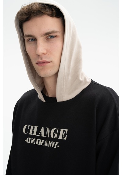 AR-MA Arma Erkek Oversize Şardonsuz 3 İplik Kanguru Cepli Kapşonlu Sweatshirt 001