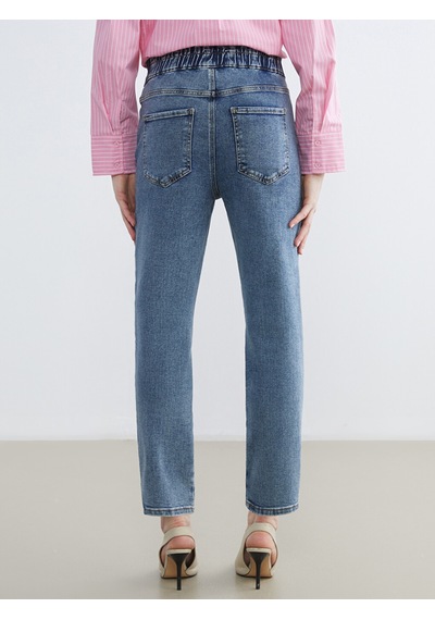 Lcwaıkıkı Classic Mavi Beli Lastikli Slim Mom Kadın Jean Pantolon
