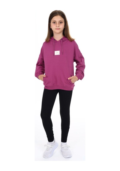 Toontoy Kids Toontoy Kız Çocuk 2'li Takım Baskılı Kapüşonlu Düşük Omuz Cepli Sweatshirt & Basic Düz Tayt Mürdüm Toontoy Kids Toontoy Kız Çocuk 2'li Takım Baskılı Kapüşonlu Düşük Omuz Cepli Sweatshirt & Basic Düz Tayt Mürdüm